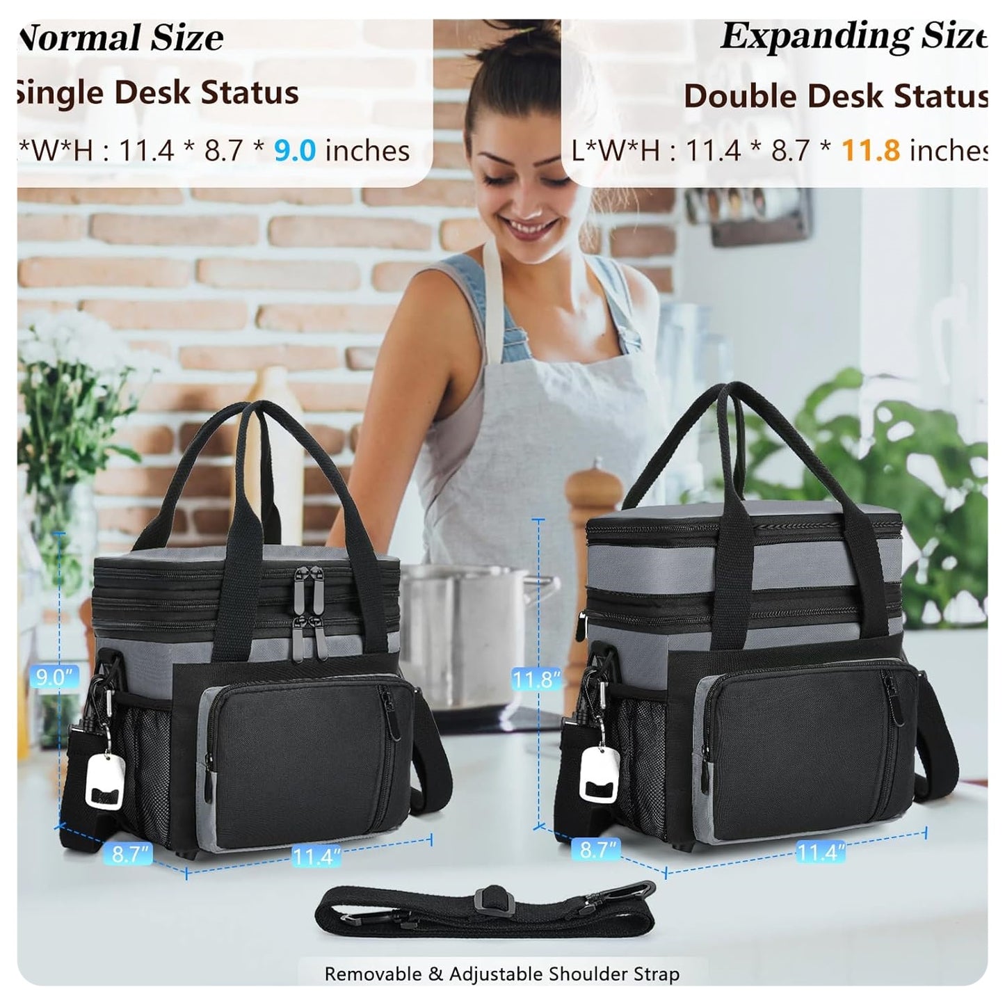 Large Insulated Lunch Box (16L) – Double-Layer Reusable Lunch Bag, Leak-Proof Cooler Tote for Women & Men | Gray – Ideal for Work, Picnic, Outdoor Use 🎒
