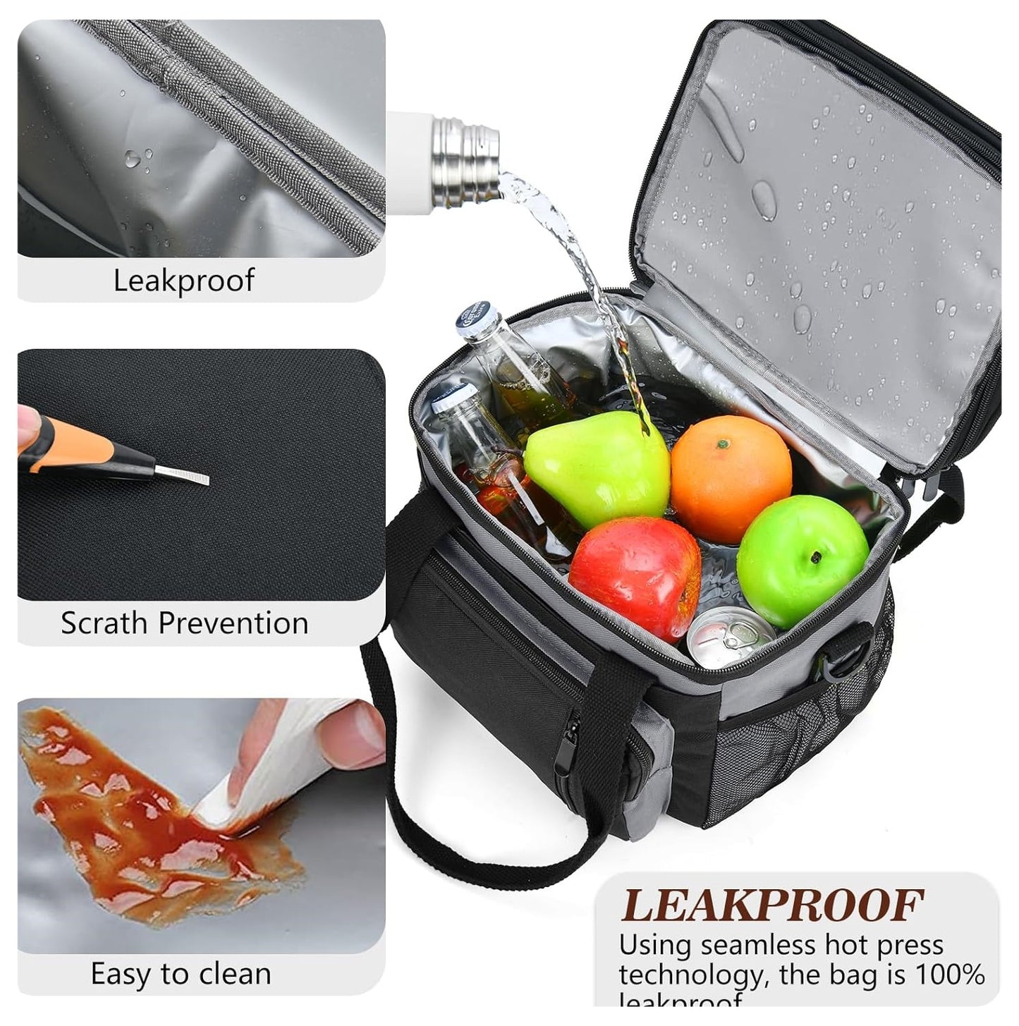 Large Insulated Lunch Box (16L) – Double-Layer Reusable Lunch Bag, Leak-Proof Cooler Tote for Women & Men | Gray – Ideal for Work, Picnic, Outdoor Use 🎒