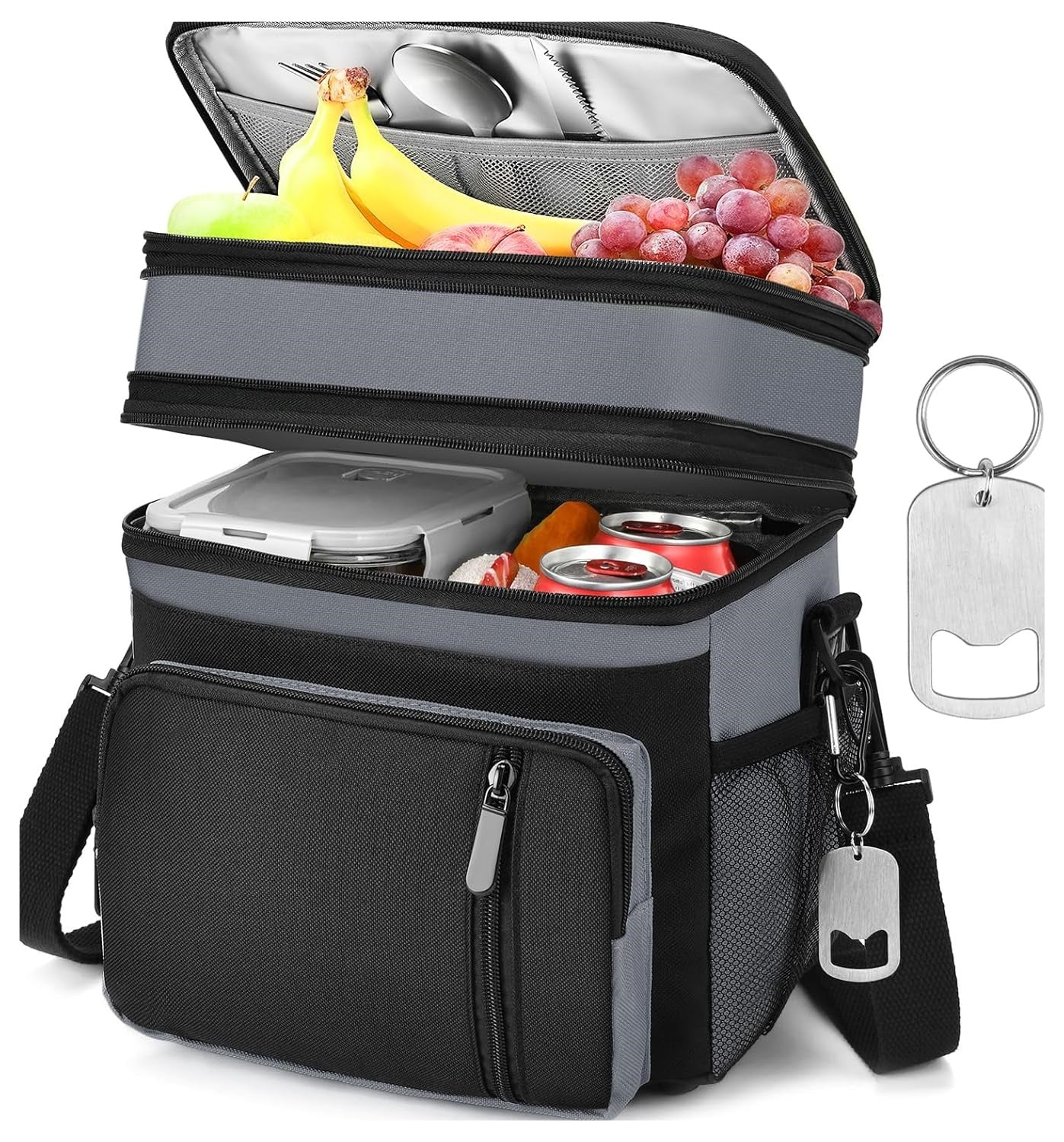 Large Insulated Lunch Box (16L) – Double-Layer Reusable Lunch Bag, Leak-Proof Cooler Tote for Women & Men | Gray – Ideal for Work, Picnic, Outdoor Use 🎒