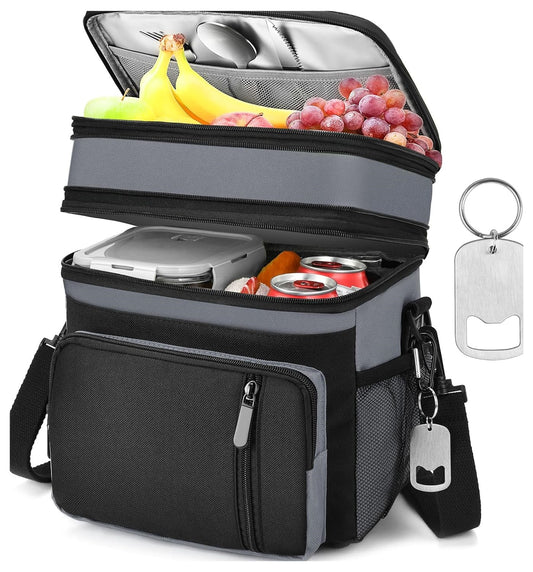 Large Insulated Lunch Box (16L) – Double-Layer Reusable Lunch Bag, Leak-Proof Cooler Tote for Women & Men | Gray – Ideal for Work, Picnic, Outdoor Use 🎒