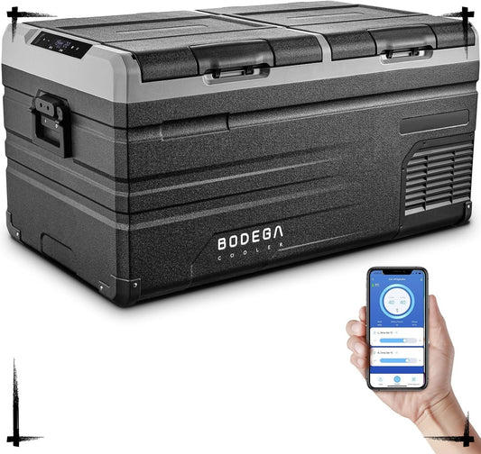 90L Dual Zone Car Refrigerator – 12/24V DC & 100-240V AC, APP Control, Portable Freezer (-4℉-68℉) – Ideal for Outdoor, Camping, Travel ❄️