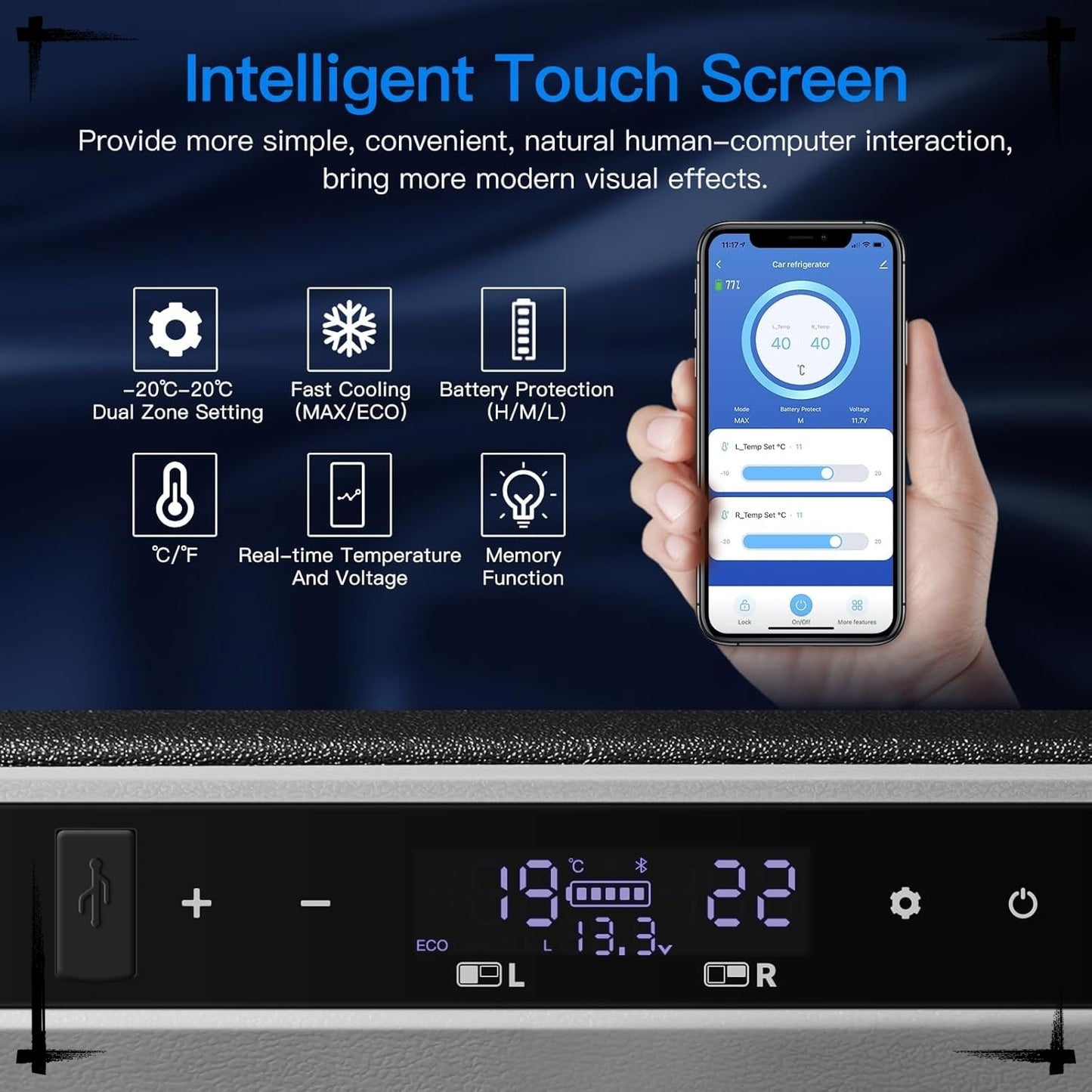 90L Dual Zone Car Refrigerator – 12/24V DC & 100-240V AC, APP Control, Portable Freezer (-4℉-68℉) – Ideal for Outdoor, Camping, Travel ❄️